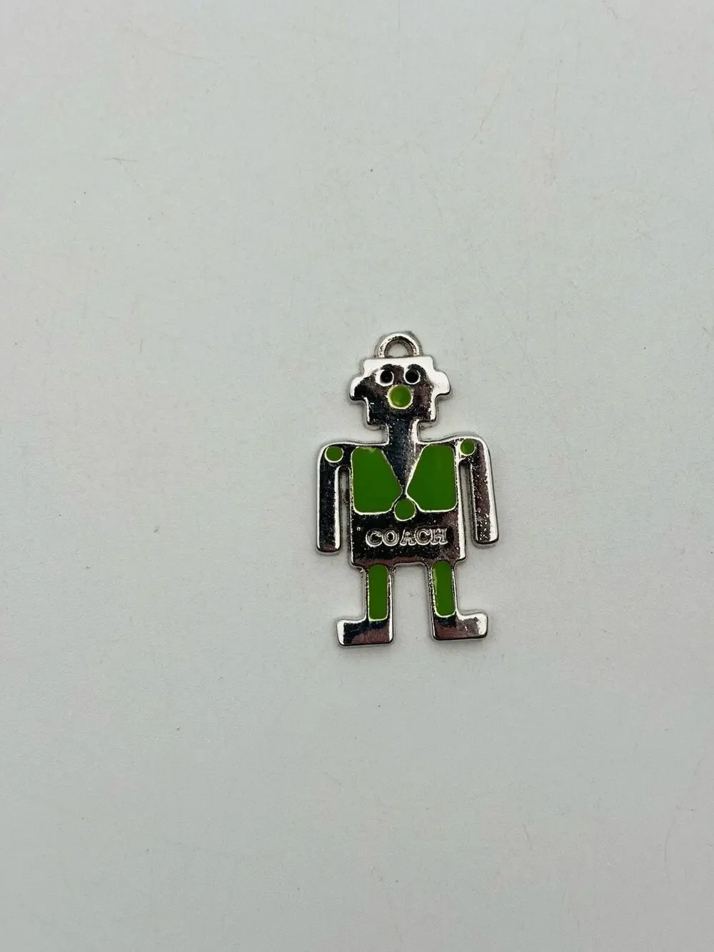 COACH Robot Keychain Silver And Green Metal Charm For Coach Purse Or Bag